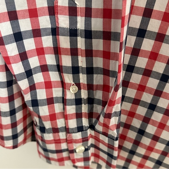 GAP Men's Button Down Poplin Red Plaid XL Slim Fit Long Sleeve Shirt - Picture 3 of 9